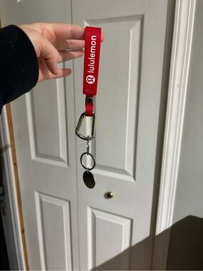 lululemon athletica Red Branded Lanyard Key & Card Holder with Metal Clip